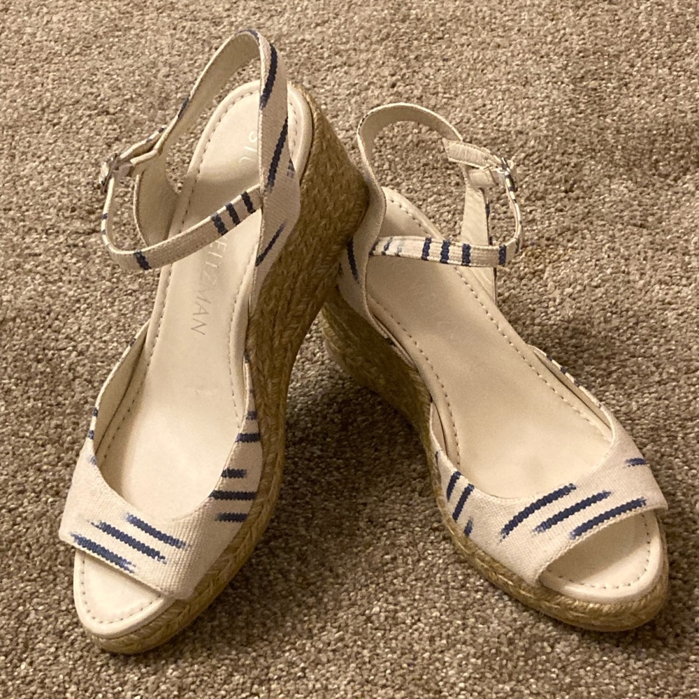 Stuart Weitzman Tia Espadrille Wedges in Natural/ Indigo Size: 10 B NWOB - Picture 6 of 11